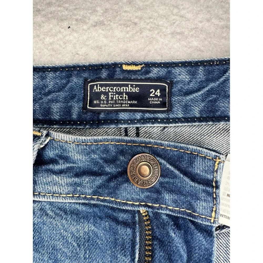 Abercrombie & Fitch Denim Mini Skirt Frayed Hem Casual Blue Size 24 - Picture 8 of 9